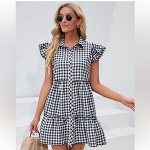 Gingham Butterfly Sleeve Dress